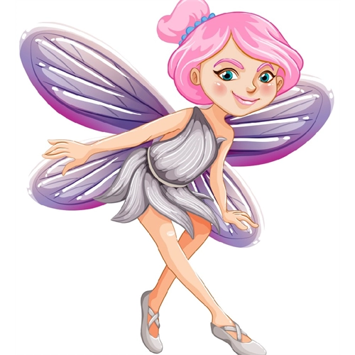 Pink Hair Fairy with Silver Petal Dress Cutout